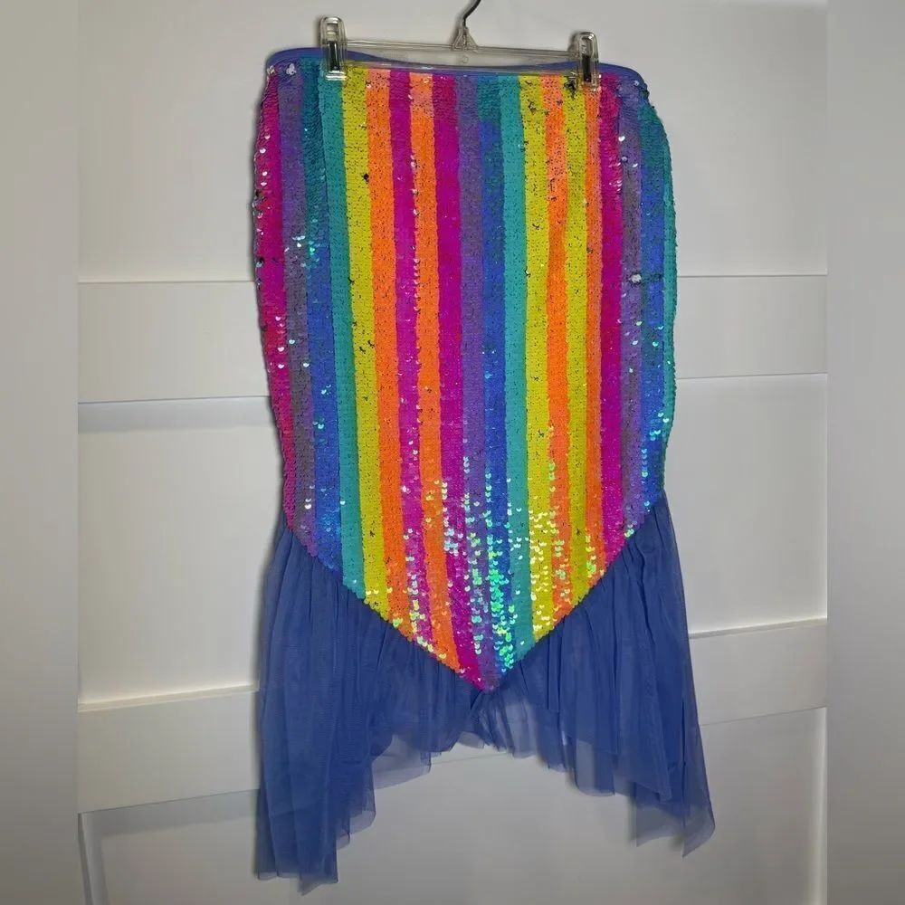 New Wonder Nation Mermaid Colorful Sequin Striped skirt with Blue Tulle size xl